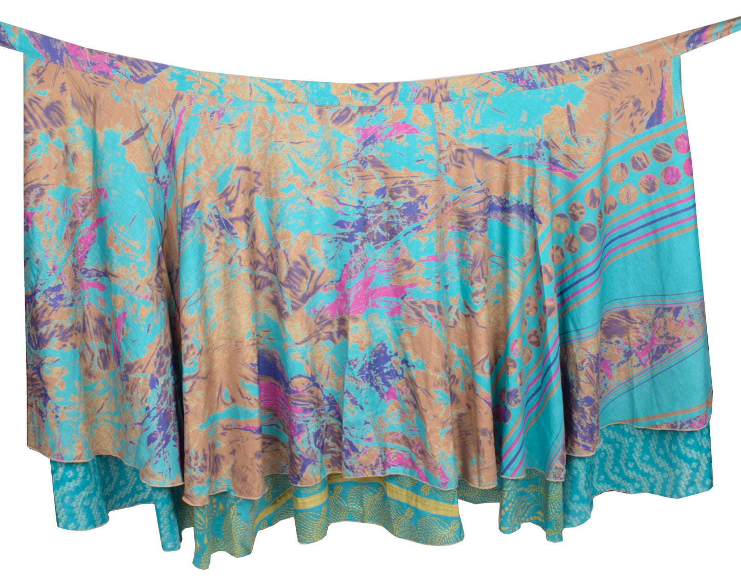 Sushila Vintage Turq- Blue Saree Magic Wrap Reversible Skirt Art Silk Beach Dress