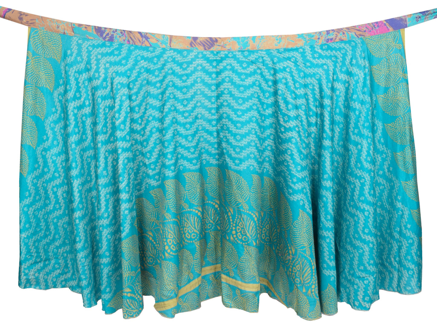 Sushila Vintage Turq- Blue Saree Magic Wrap Reversible Skirt Art Silk Beach Dress