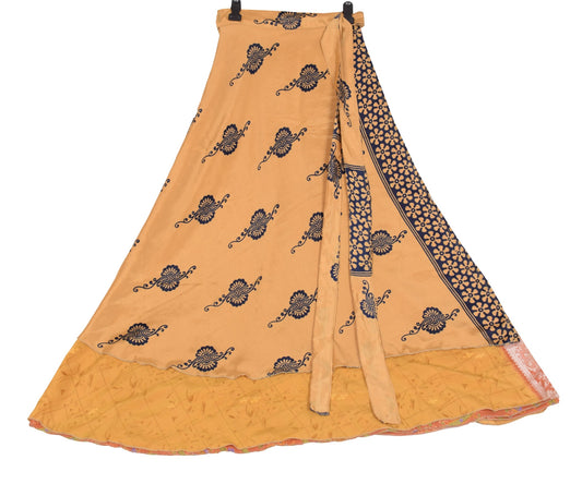 Sushila Vintage Art Silk Saree Magic Wrap Brown Reversible Skirt Beach Dress