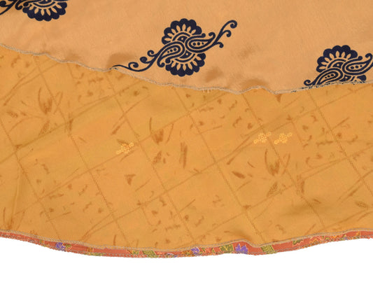Sushila Vintage Art Silk Saree Magic Wrap Brown Reversible Skirt Beach Dress