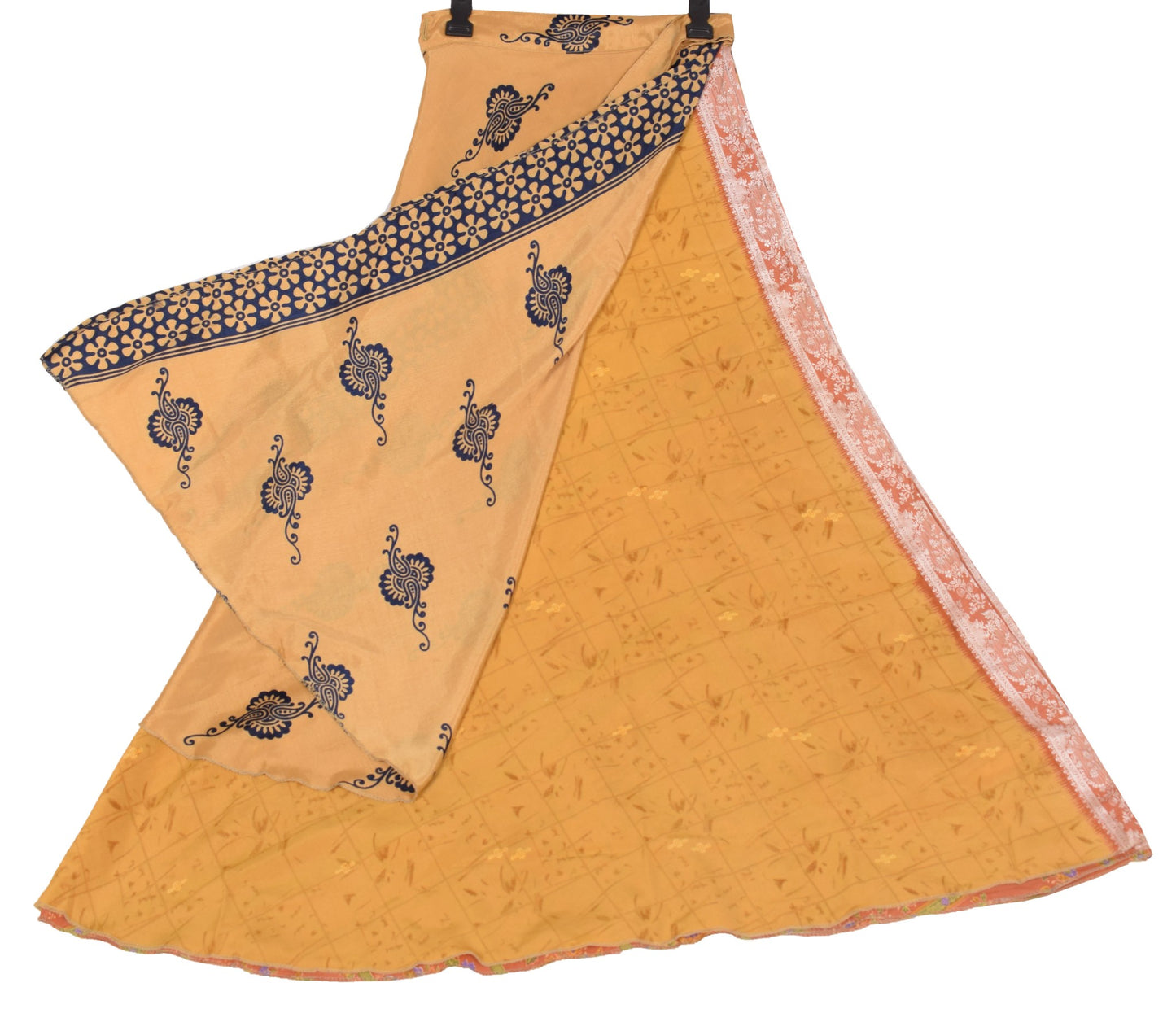 Sushila Vintage Art Silk Saree Magic Wrap Brown Reversible Skirt Beach Dress