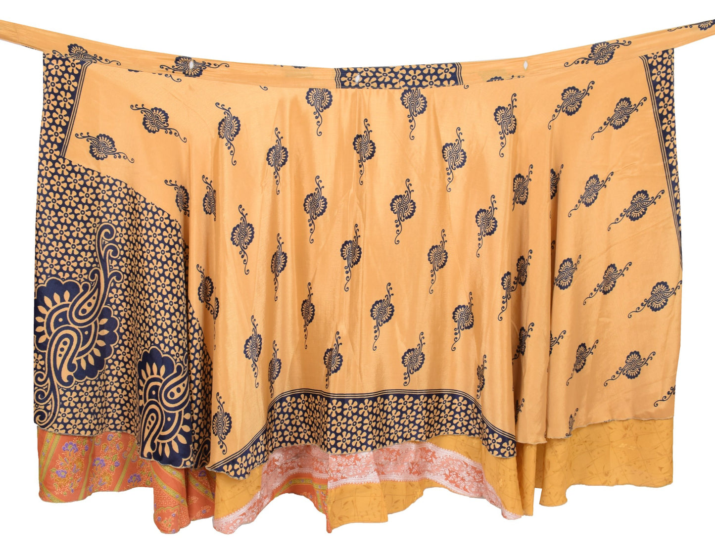 Sushila Vintage Art Silk Saree Magic Wrap Brown Reversible Skirt Beach Dress