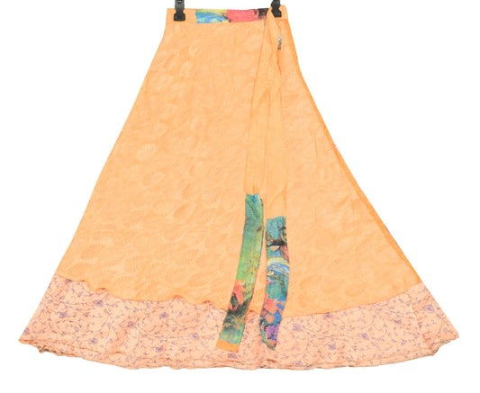 Sushila Vintage Peach Art Silk Saree Magic Wrap Reversible Skirt BeachDress Boho