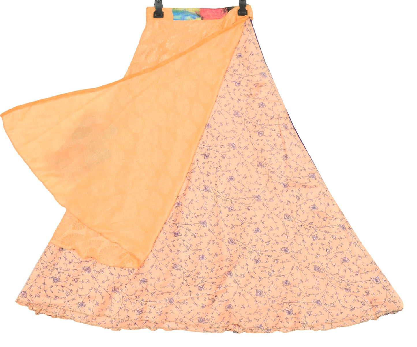 Sushila Vintage Peach Art Silk Saree Magic Wrap Reversible Skirt BeachDress Boho