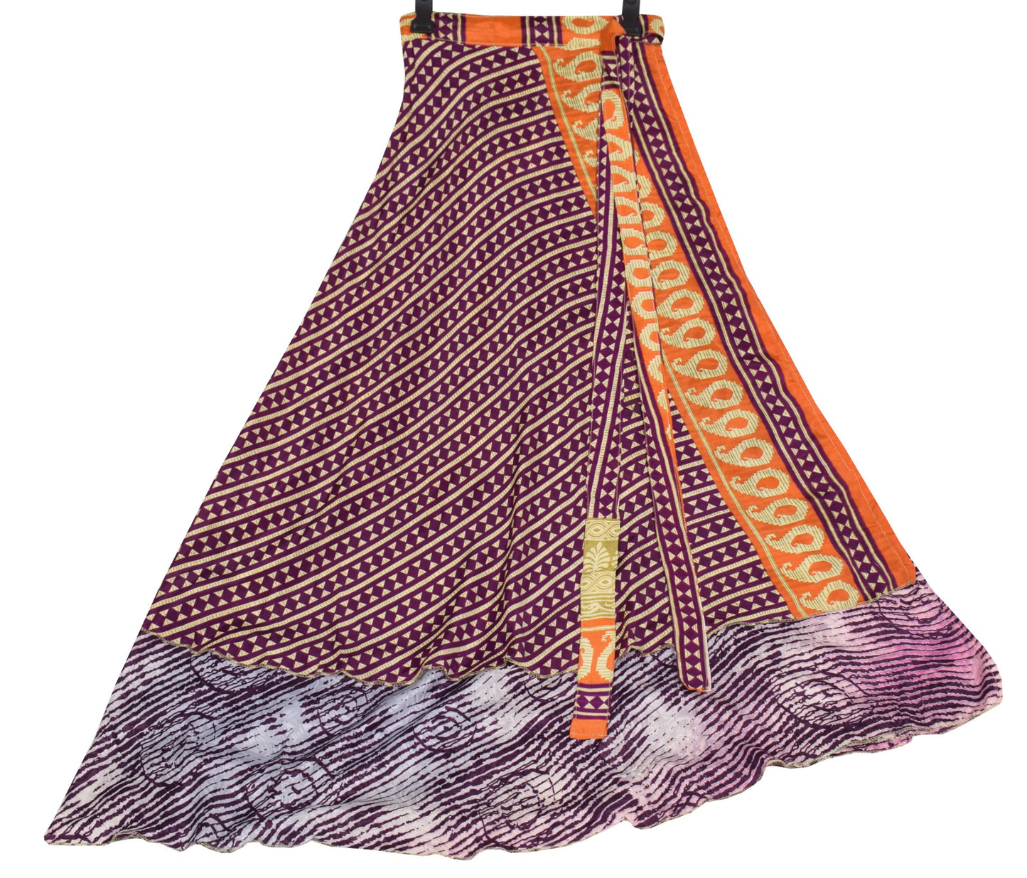 Sushila Vintage Deep Purple Saree Magic Wrap Reversible Skirt Art Silk Beach Dress