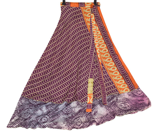 Sushila Vintage Deep Purple Saree Magic Wrap Reversible Skirt Art Silk Beach Dress