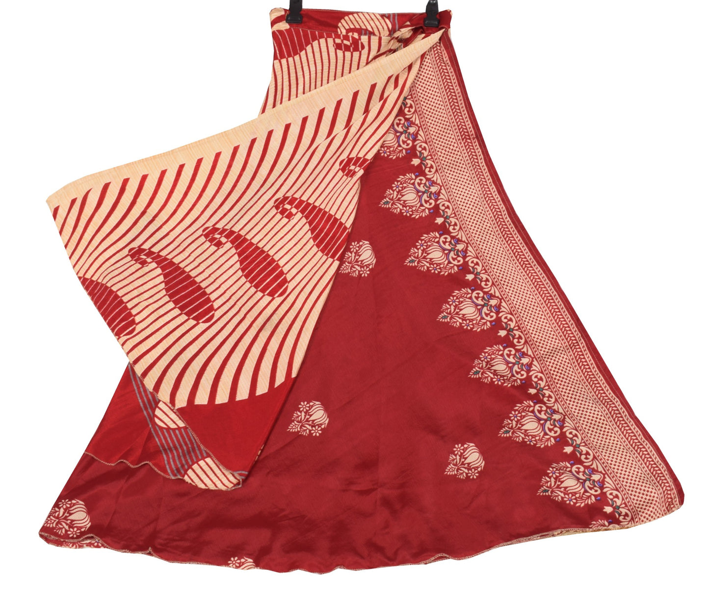 Sushila Vintage Red Art Silk Saree Magic Wrap Reversible Skirt Boho Beach Dress