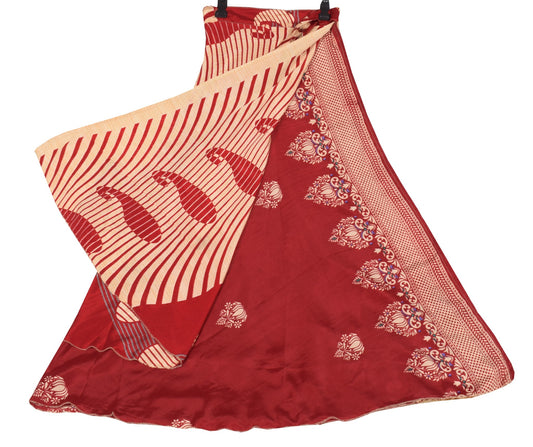 Sushila Vintage Red Art Silk Saree Magic Wrap Reversible Skirt Boho Beach Dress