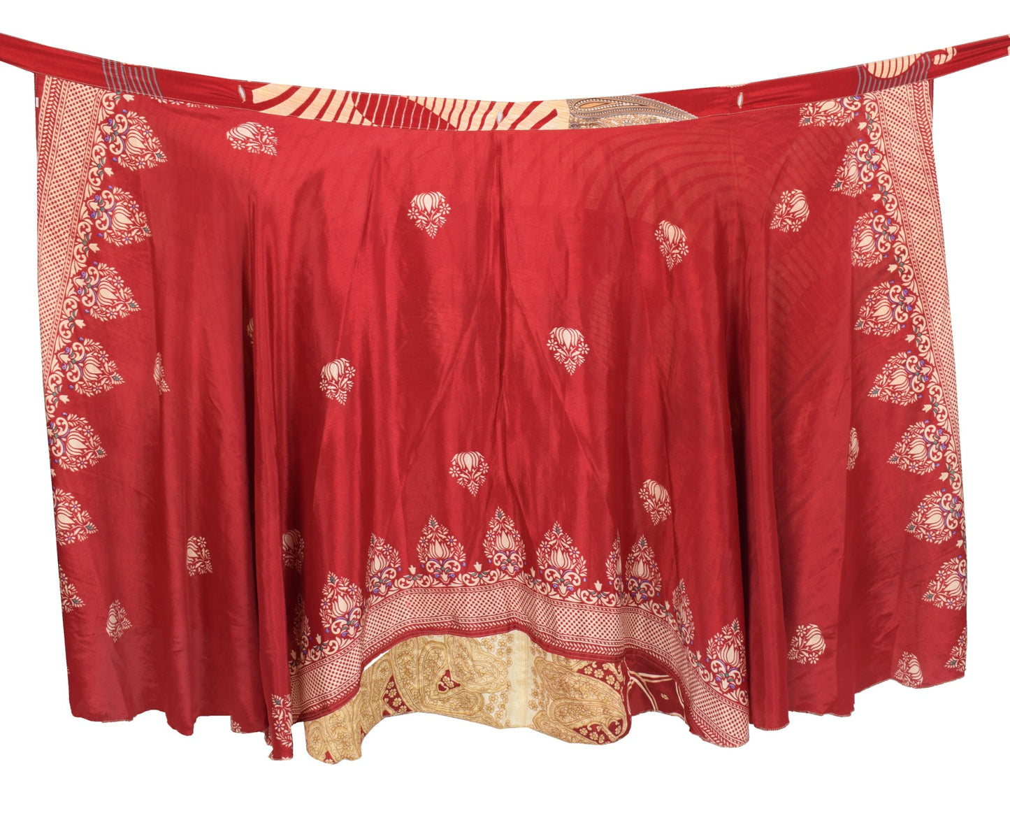 Sushila Vintage Red Art Silk Saree Magic Wrap Reversible Skirt Boho Beach Dress