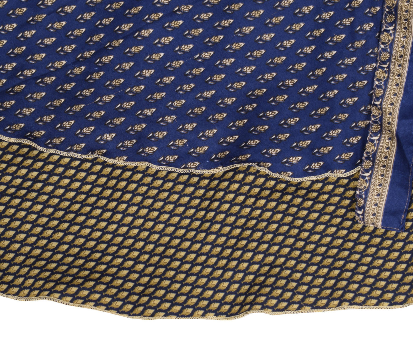 Sushila Vintage Deep Blue Saree Magic Wrap Reversible Skirt Art Silk Beach Dress