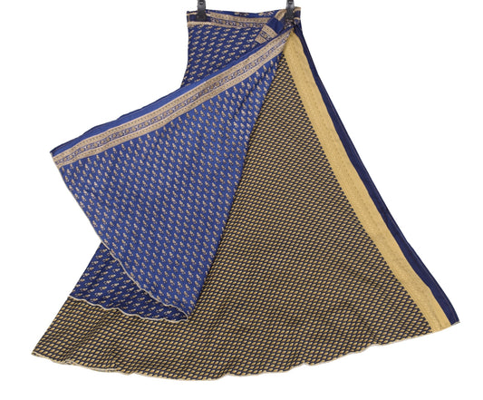 Sushila Vintage Deep Blue Saree Magic Wrap Reversible Skirt Art Silk Beach Dress