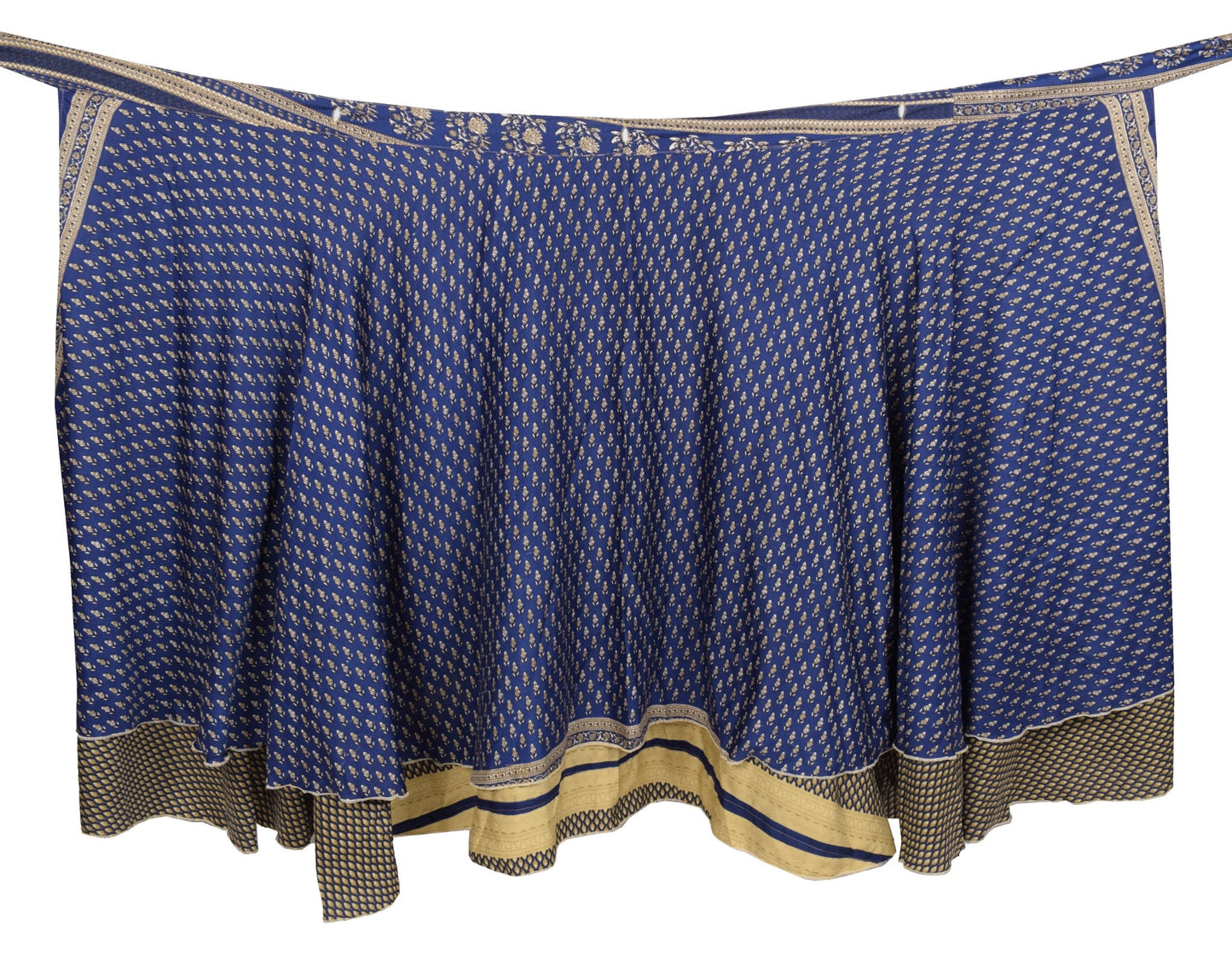 Sushila Vintage Deep Blue Saree Magic Wrap Reversible Skirt Art Silk Beach Dress