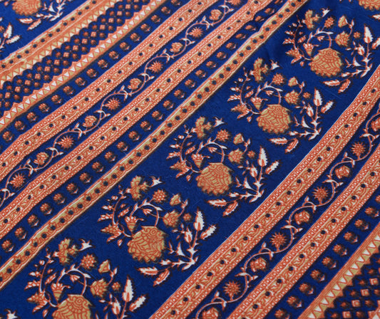 Sushila Vintage Art Silk Saree Magic Wrap Reversible Blue Boho Skirt BeachDress