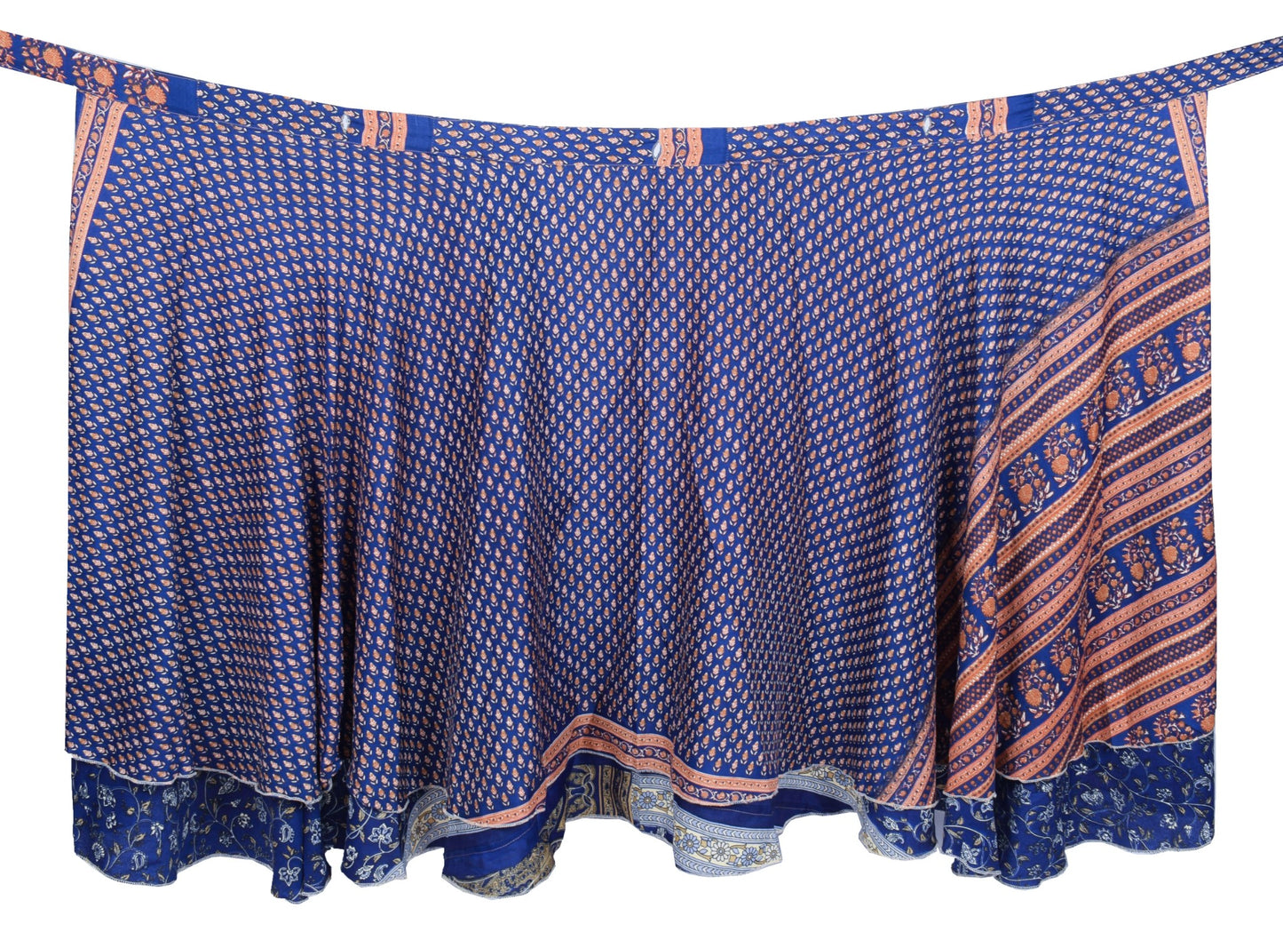 Sushila Vintage Art Silk Saree Magic Wrap Reversible Blue Boho Skirt BeachDress