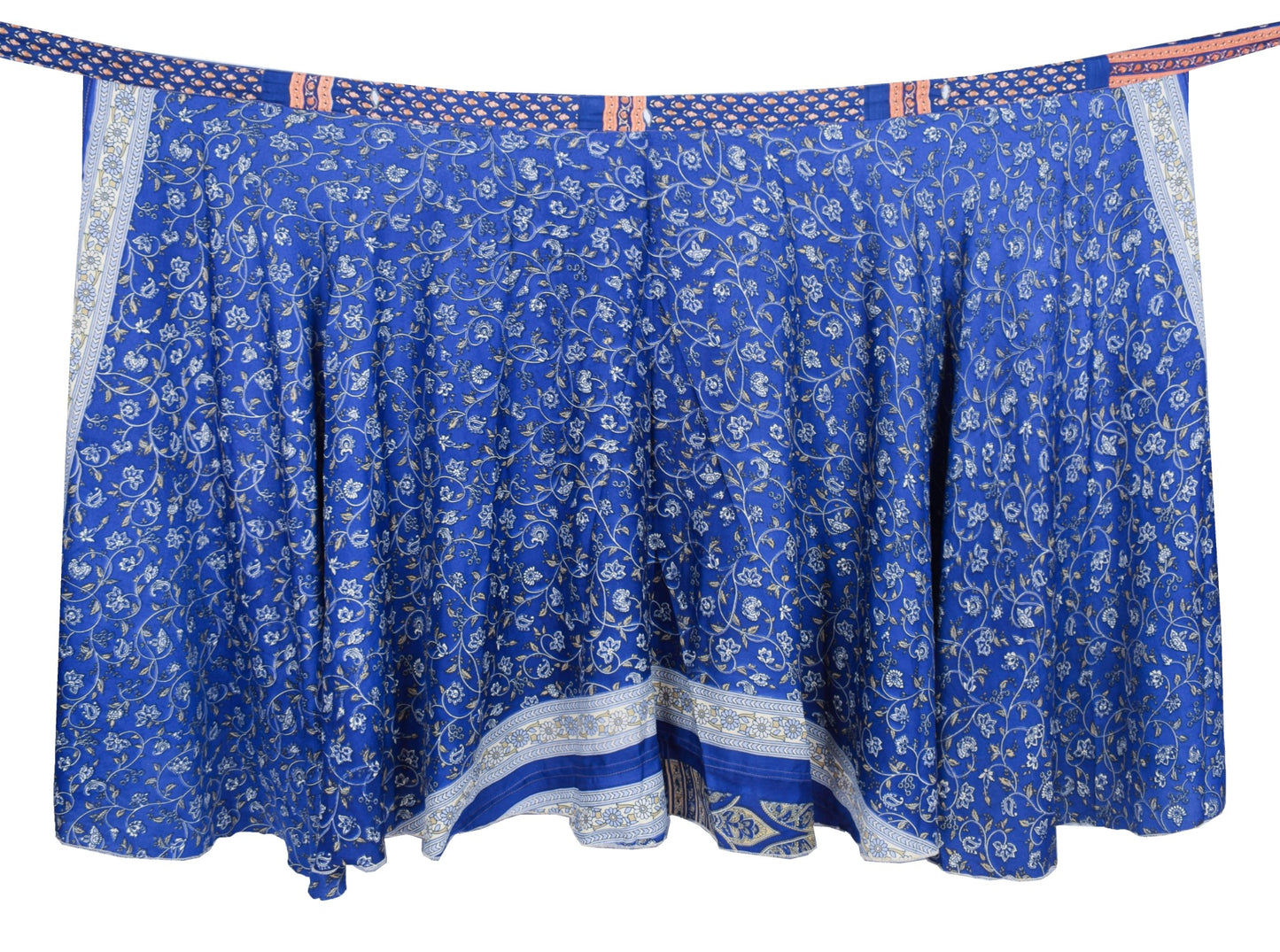 Sushila Vintage Art Silk Saree Magic Wrap Reversible Blue Boho Skirt BeachDress