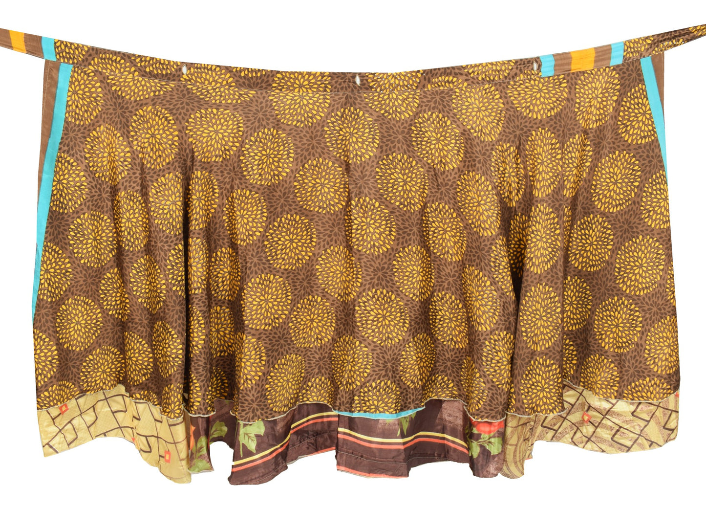 Sushila Vintage Brown Art Silk Saree Magic Wrap Floral Reversible Skirt Beach Dress