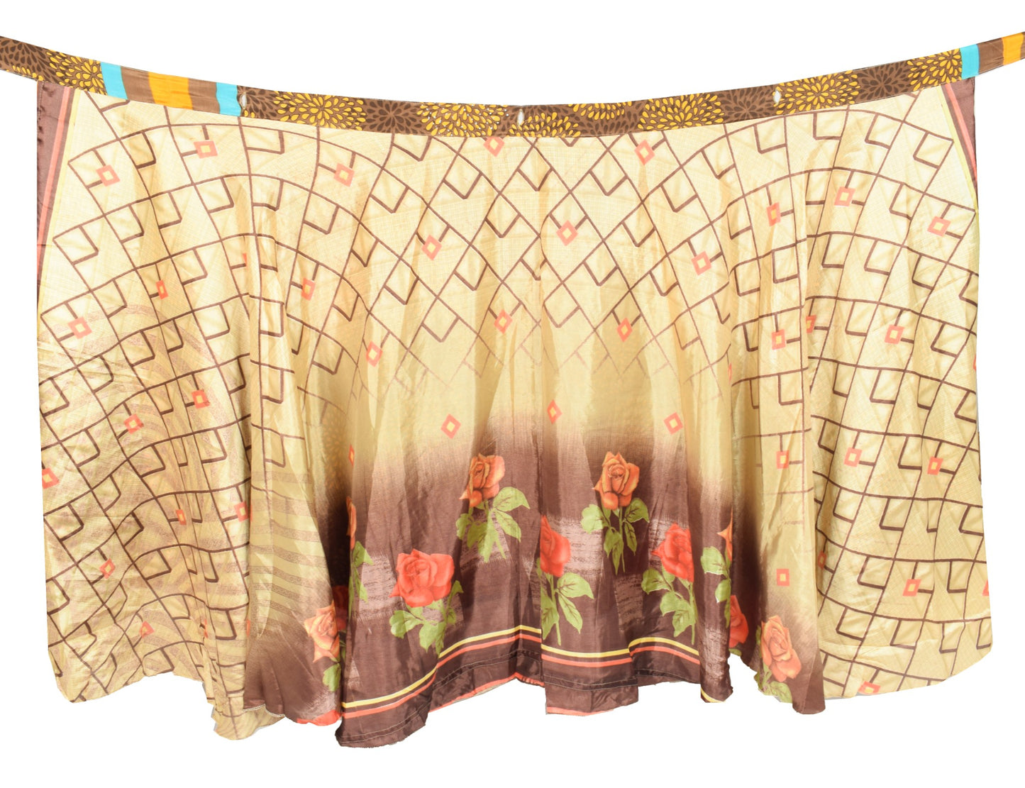Sushila Vintage Brown Art Silk Saree Magic Wrap Floral Reversible Skirt Beach Dress