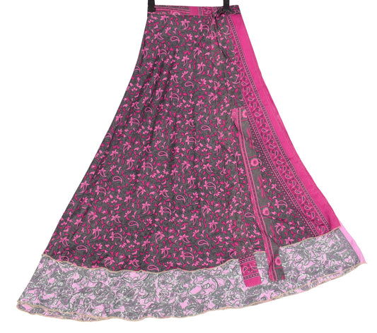 Sushila Vintage Pink Art Silk  Saree Magic Wrap Reversible Skirt Paisley Beach Dress