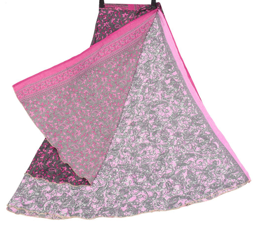 Sushila Vintage Pink Art Silk  Saree Magic Wrap Reversible Skirt Paisley Beach Dress