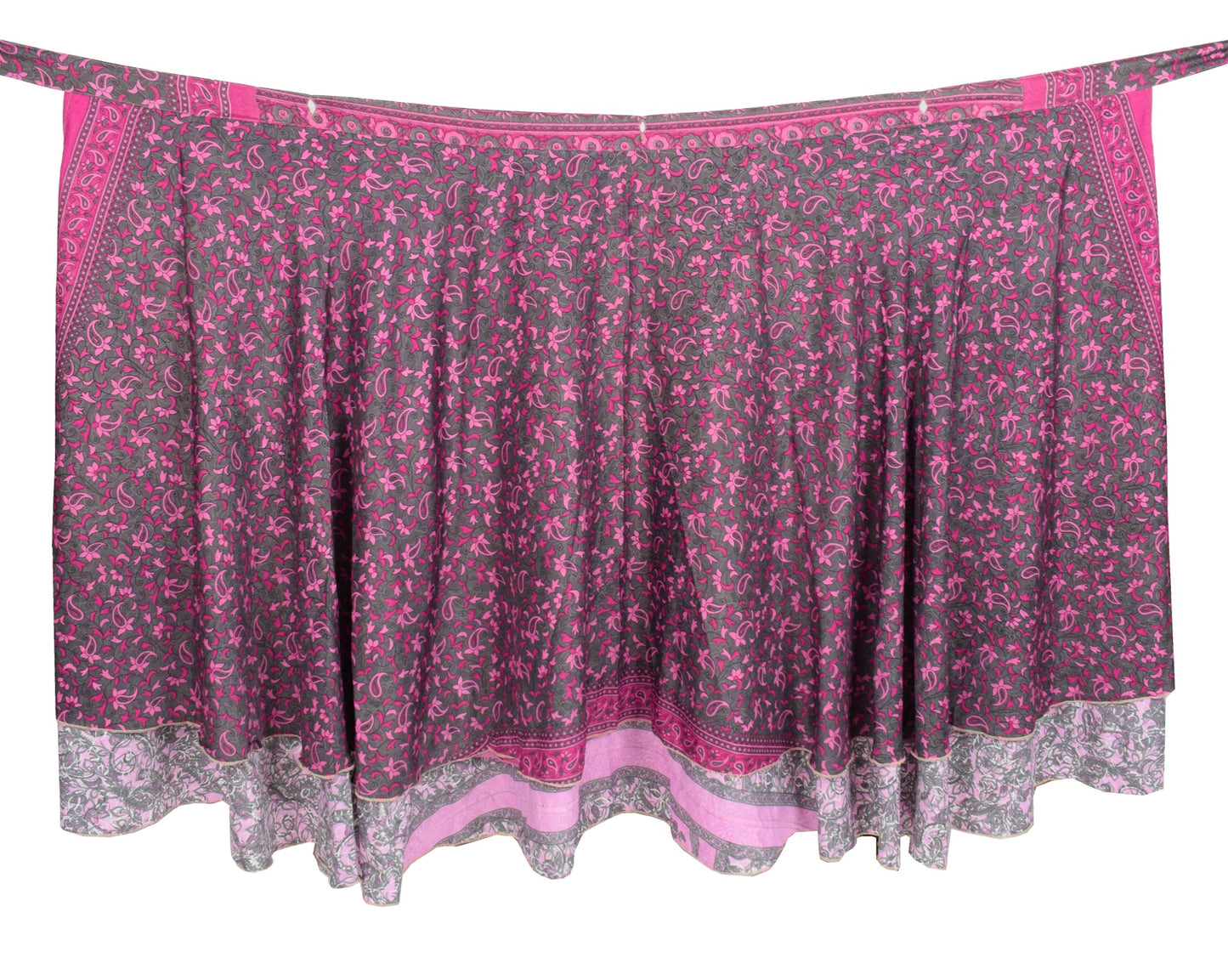 Sushila Vintage Pink Art Silk  Saree Magic Wrap Reversible Skirt Paisley Beach Dress