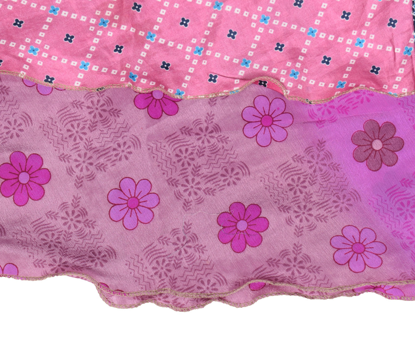 Sushila Vintage Pink Art Silk Saree Magic Wrap Reversible Skirt Beach Dress Boho