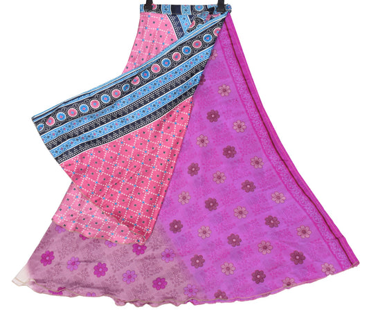 Sushila Vintage Pink Art Silk Saree Magic Wrap Reversible Skirt Beach Dress Boho