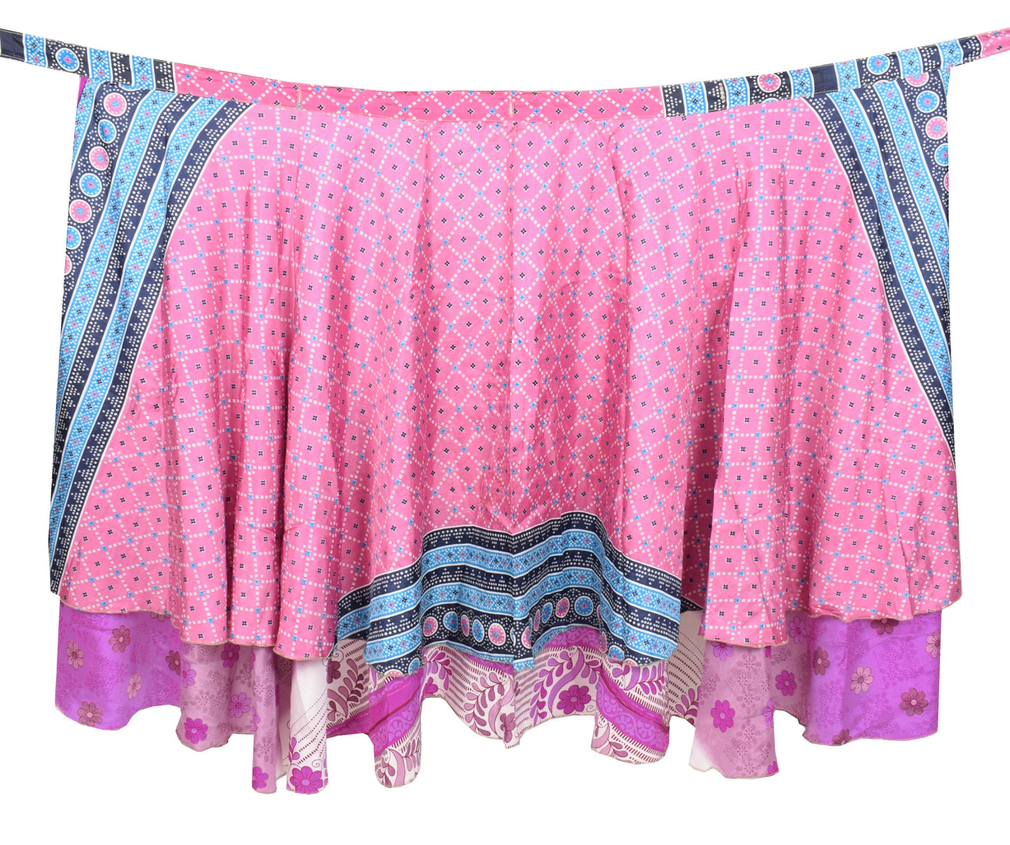 Sushila Vintage Pink Art Silk Saree Magic Wrap Reversible Skirt Beach Dress Boho
