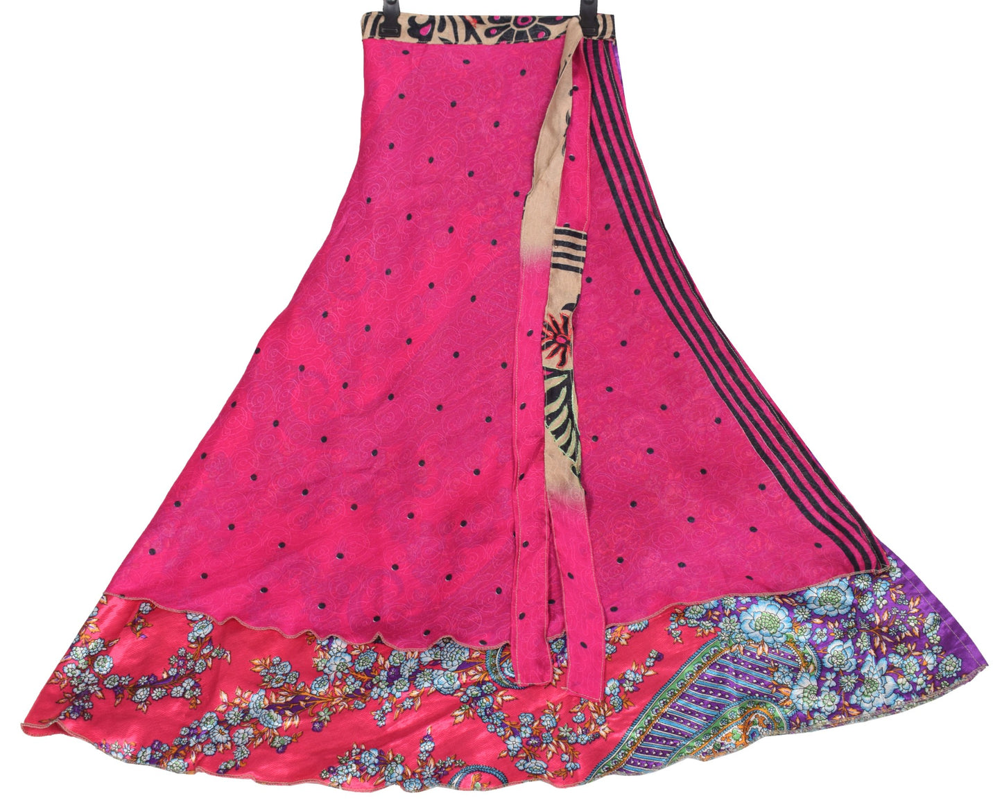 Sushila Vintage Art Silk Saree Magic Wrap Reversible Magenta Skirt Beach Dress