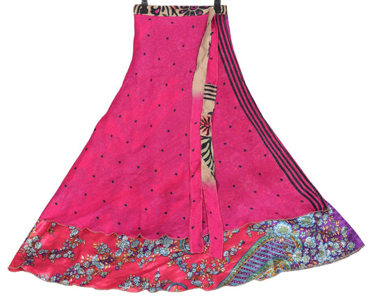 Sushila Vintage Art Silk Saree Magic Wrap Reversible Magenta Skirt Beach Dress
