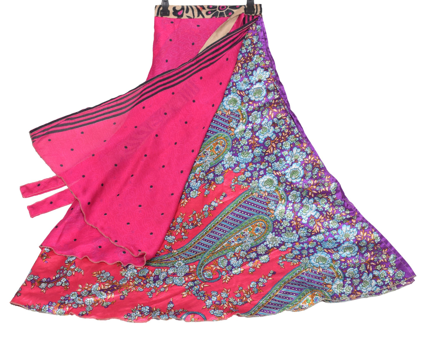 Sushila Vintage Art Silk Saree Magic Wrap Reversible Magenta Skirt Beach Dress