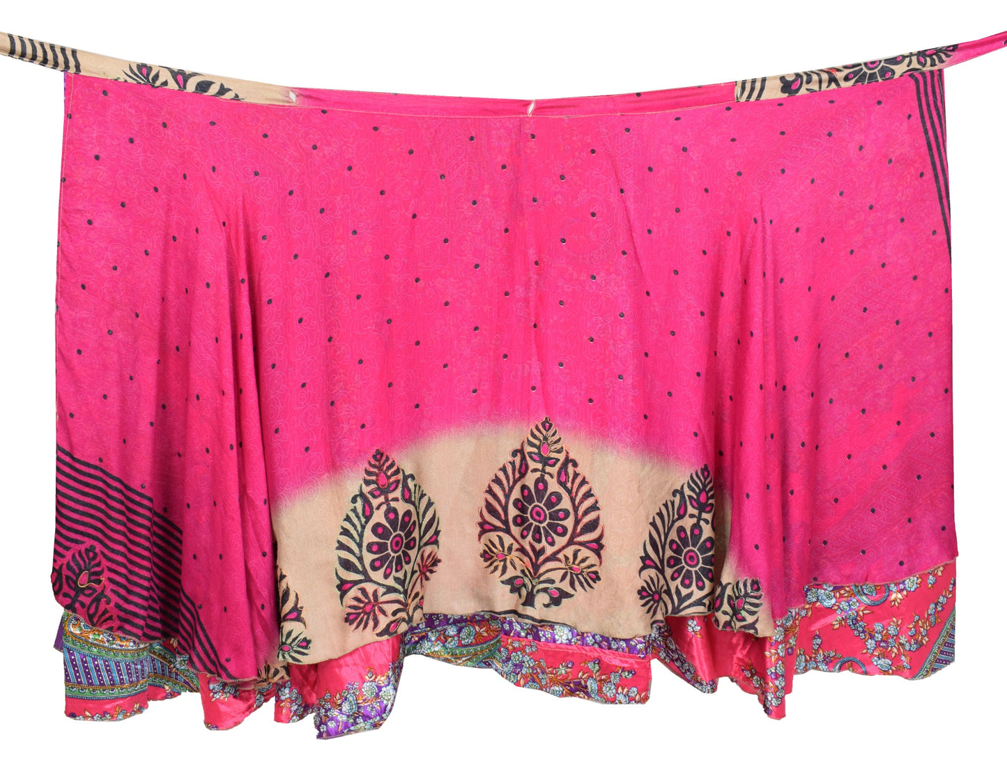 Sushila Vintage Art Silk Saree Magic Wrap Reversible Magenta Skirt Beach Dress