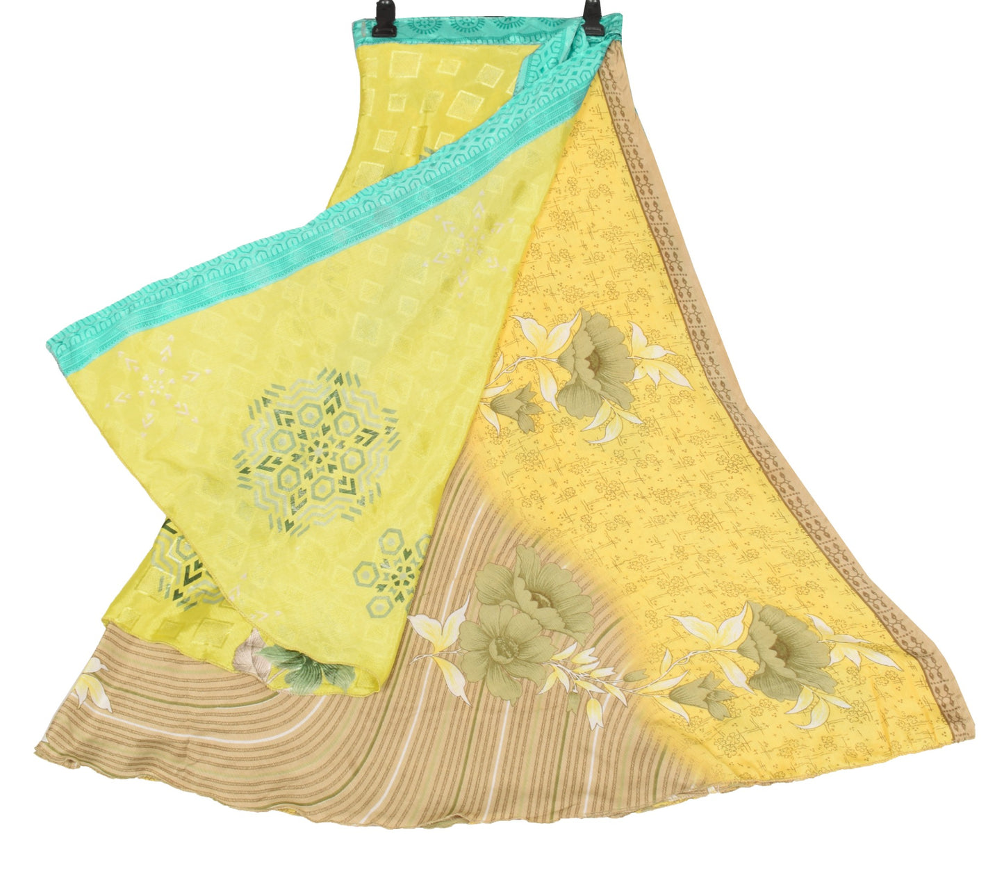 Sushila Vintage Art Silk Saree Magic Wrap Reversible Skirt Beach Dress Yellow