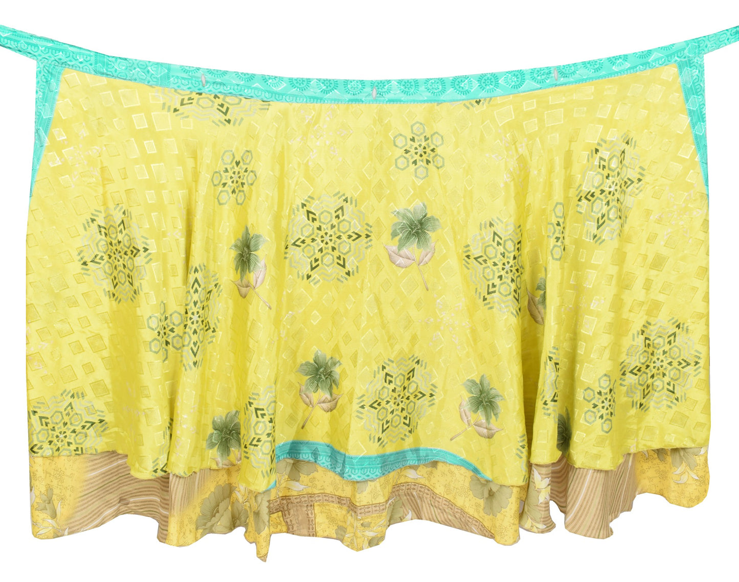 Sushila Vintage Art Silk Saree Magic Wrap Reversible Skirt Beach Dress Yellow