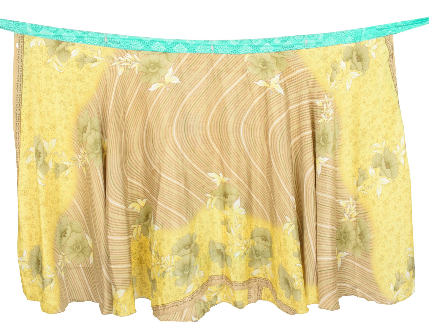 Sushila Vintage Art Silk Saree Magic Wrap Reversible Skirt Beach Dress Yellow