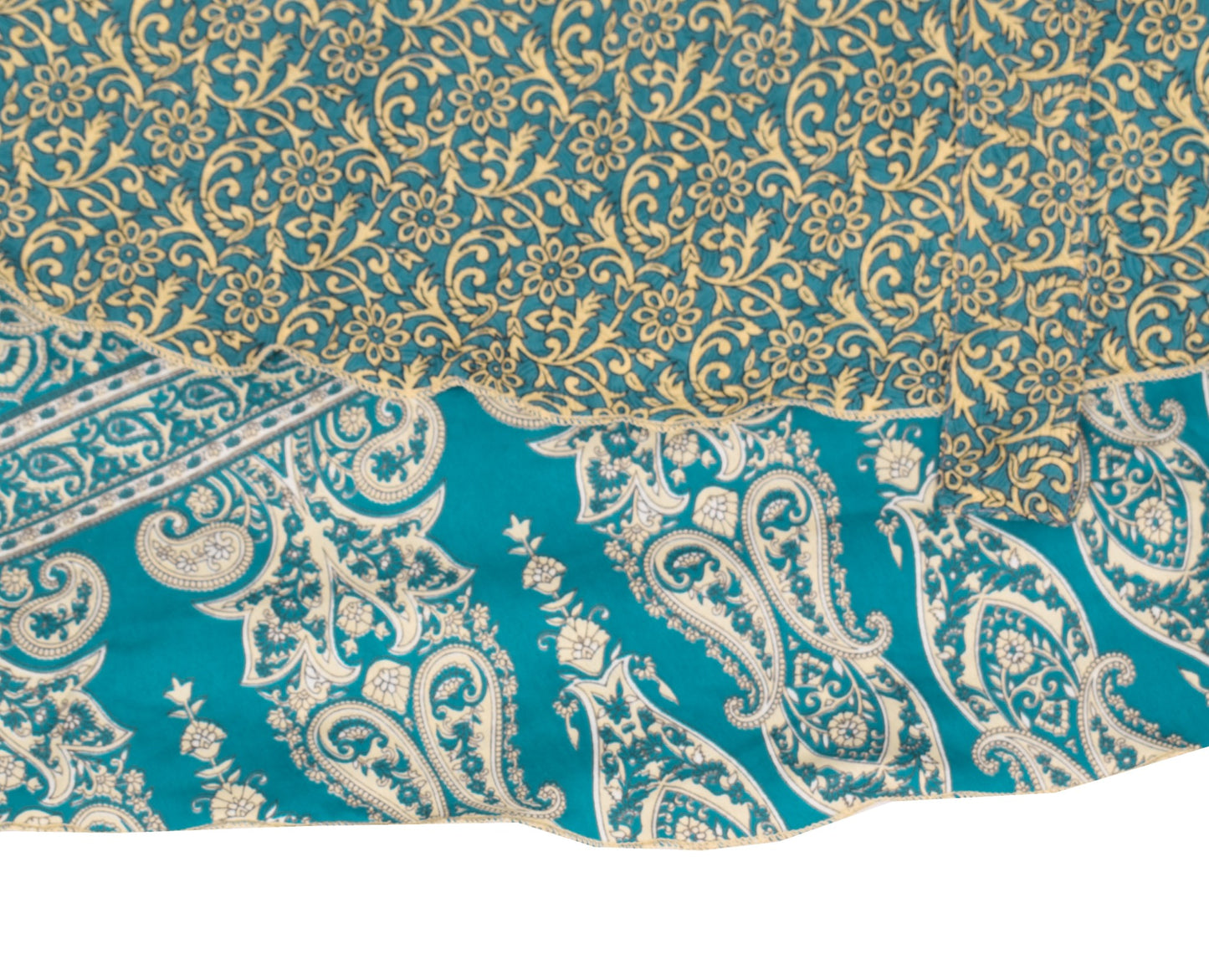 Sushila Vintage Art Silk Saree Magic Wrap Reversible Skirt Teal Blue Beach Dress Boho