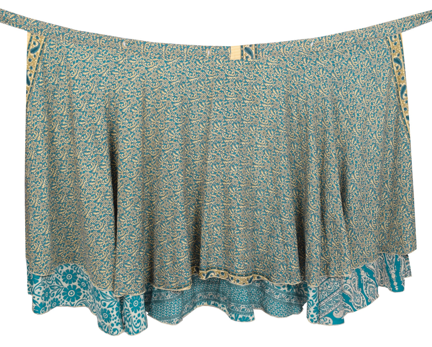 Sushila Vintage Art Silk Saree Magic Wrap Reversible Skirt Teal Blue Beach Dress Boho