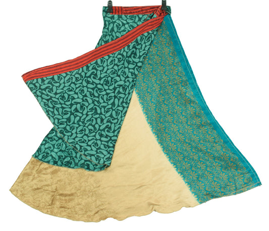Sushila Vintage Brown Art Silk Saree Magic Wrap Reversible Skirt Beach Dress
