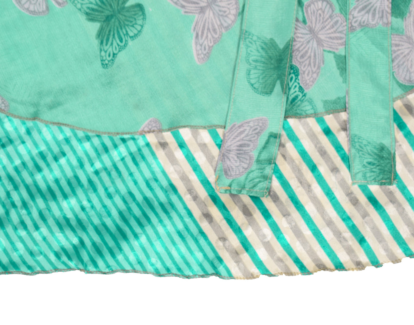 Sushila Vintage Art Silk Saree Magic Wrap Aqua Green Reversible Skirt Beach Dress