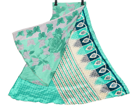 Sushila Vintage Art Silk Saree Magic Wrap Aqua Green Reversible Skirt Beach Dress