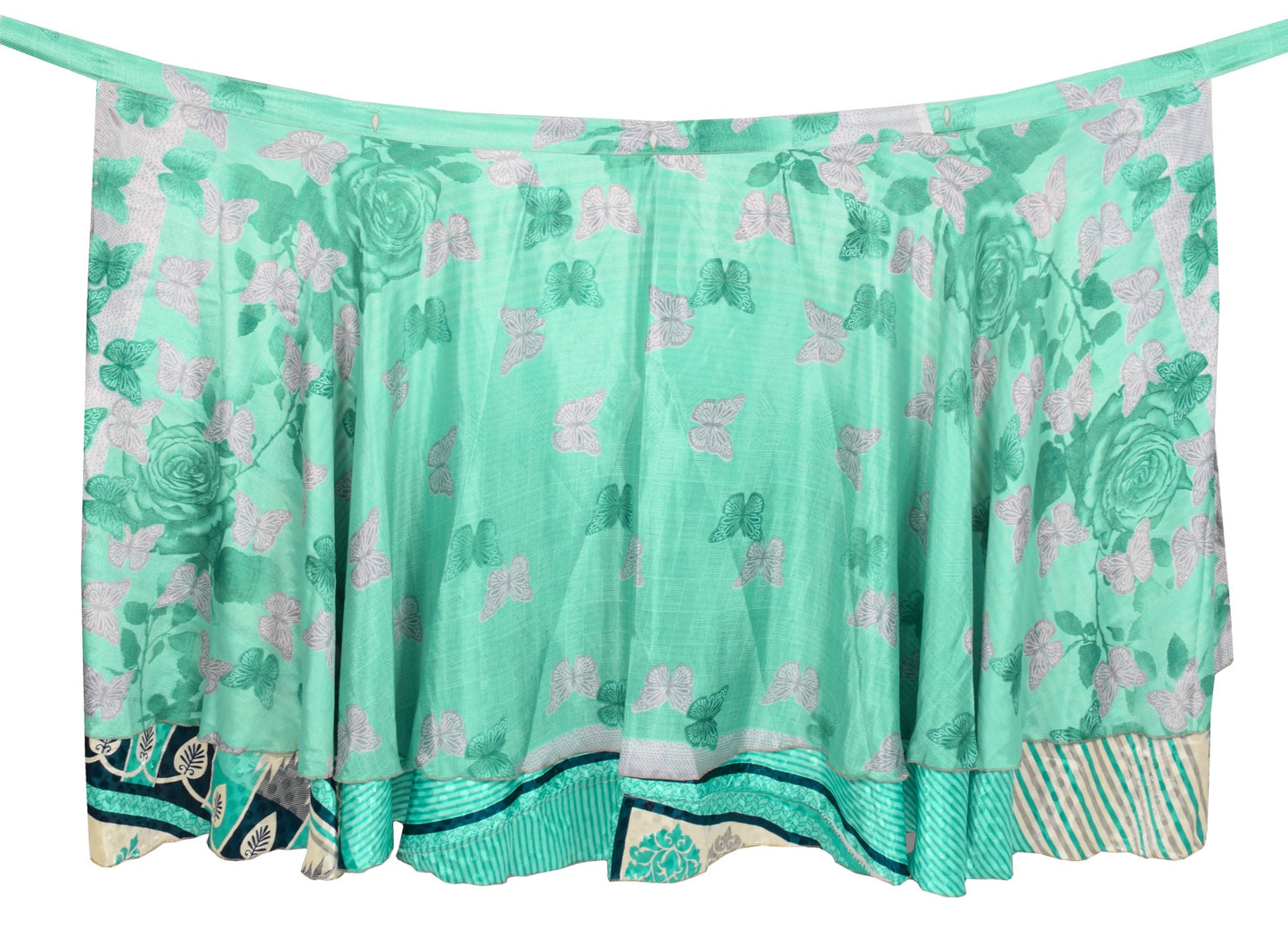 Sushila Vintage Art Silk Saree Magic Wrap Aqua Green Reversible Skirt Beach Dress
