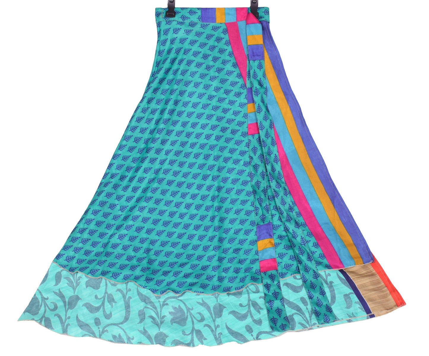 Sushila Vintage Art Silk Saree Magic Wrap Reversible Skirt Beach Dress Aqua Gree