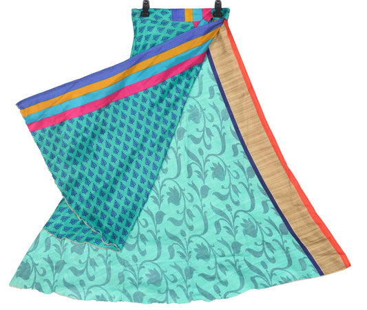 Sushila Vintage Art Silk Saree Magic Wrap Reversible Skirt Beach Dress Aqua Gree