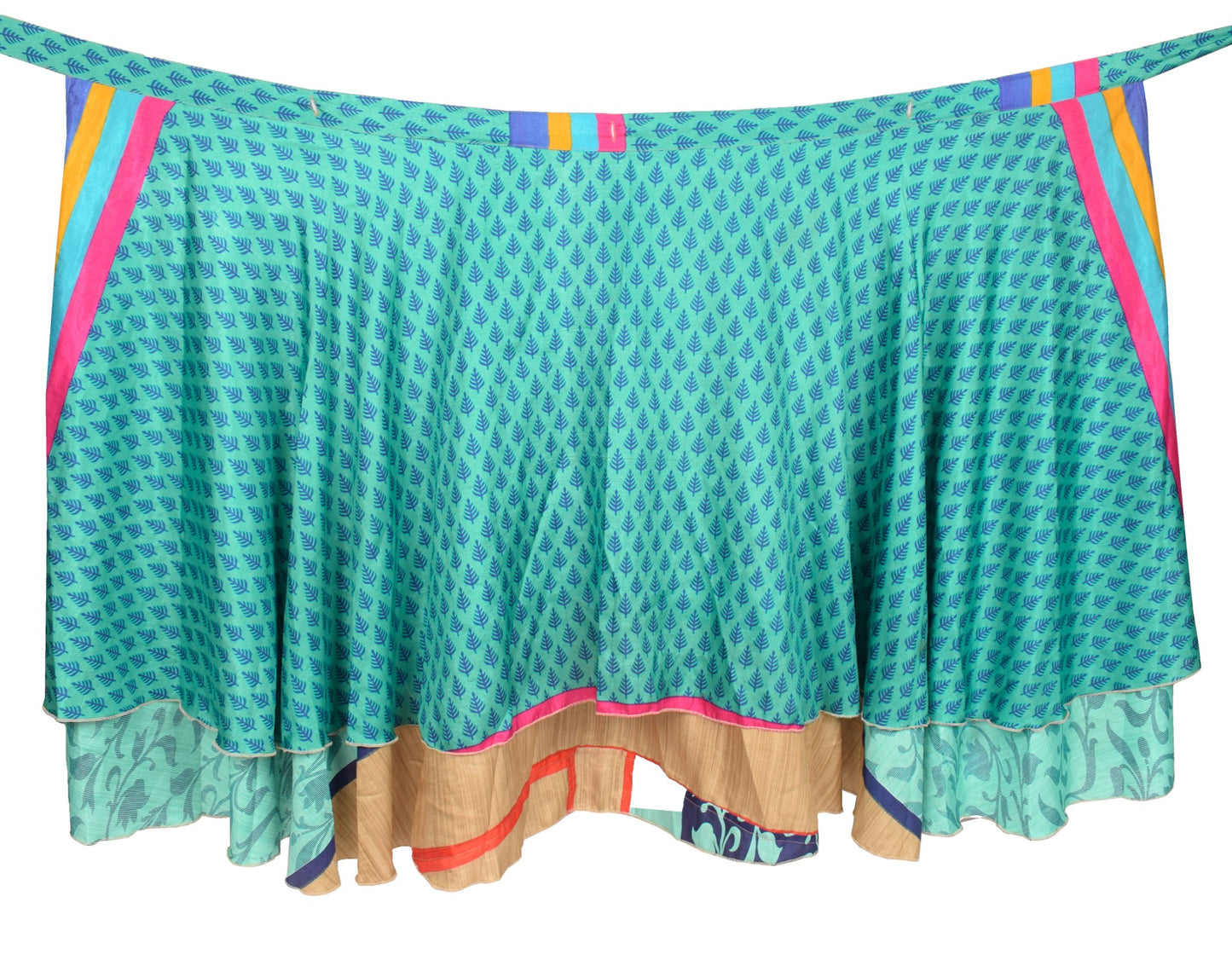 Sushila Vintage Art Silk Saree Magic Wrap Reversible Skirt Beach Dress Aqua Gree