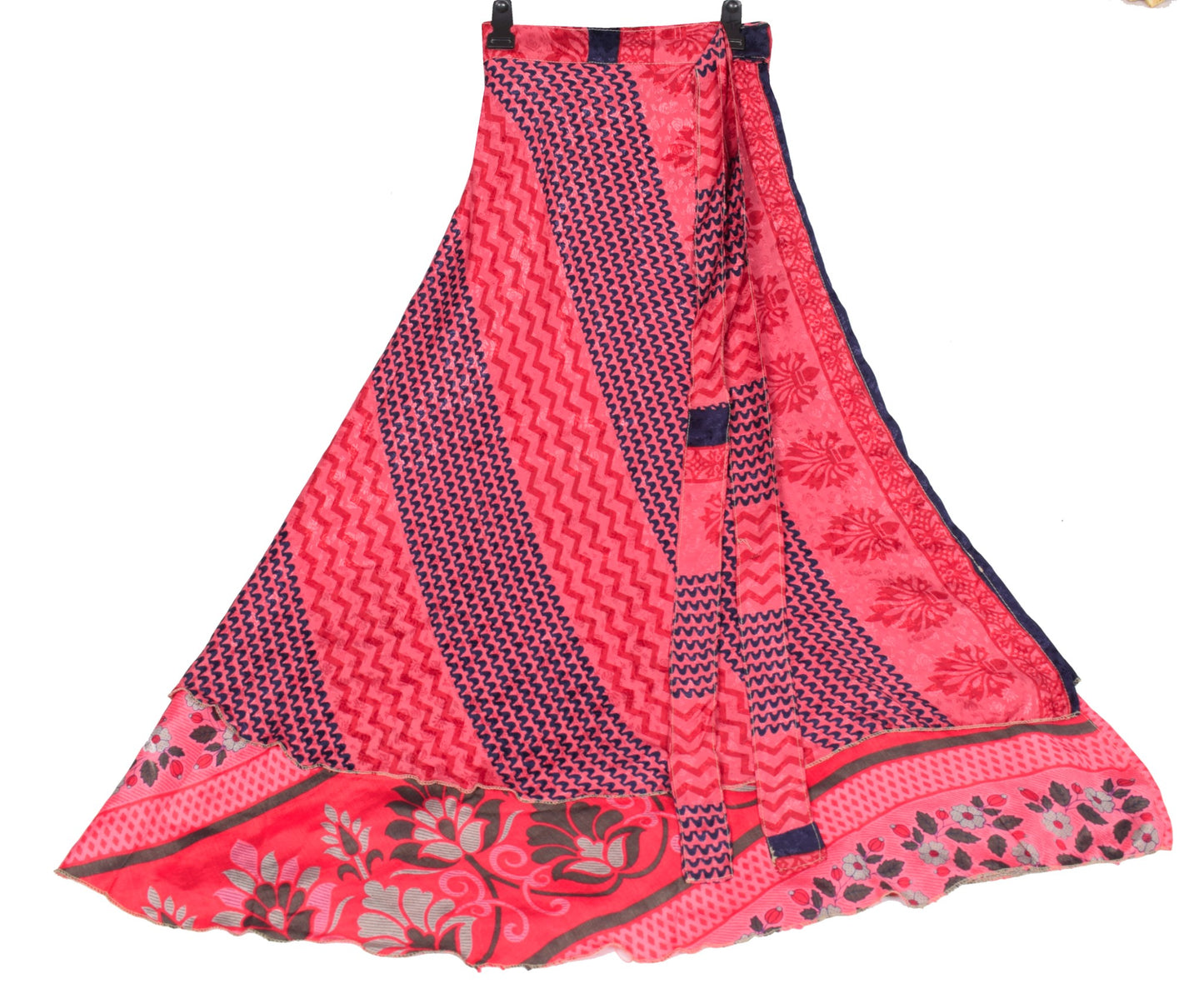 Sushila Vintage Art Silk Saree Magic Wrap Magenta Reversible Skirt Beach Dress