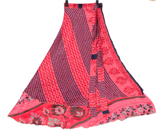 Sushila Vintage Art Silk Saree Magic Wrap Magenta Reversible Skirt Beach Dress