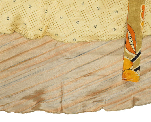 Sushila Vintage Art Silk Saree Magic Wrap Floral Cream Reversible Skirt Beach Dress