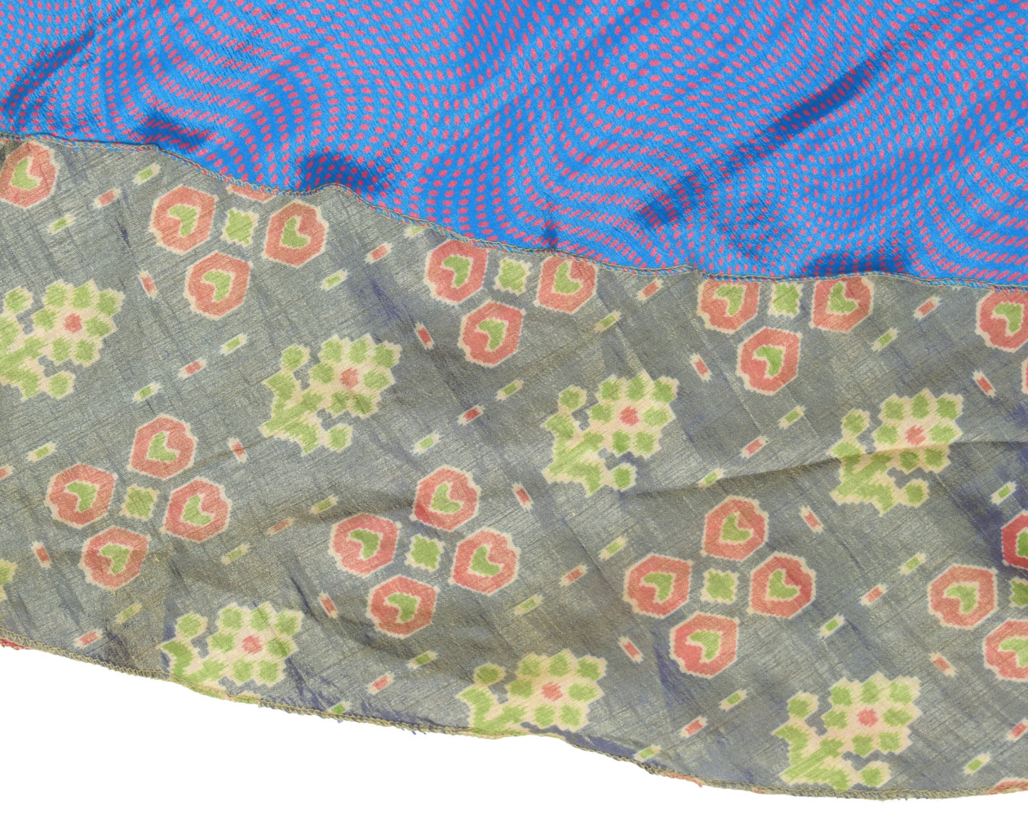 Sushila Vintage Dual Tone Saree Magic Wrap Reversible Skirt Art Silk BeachDress