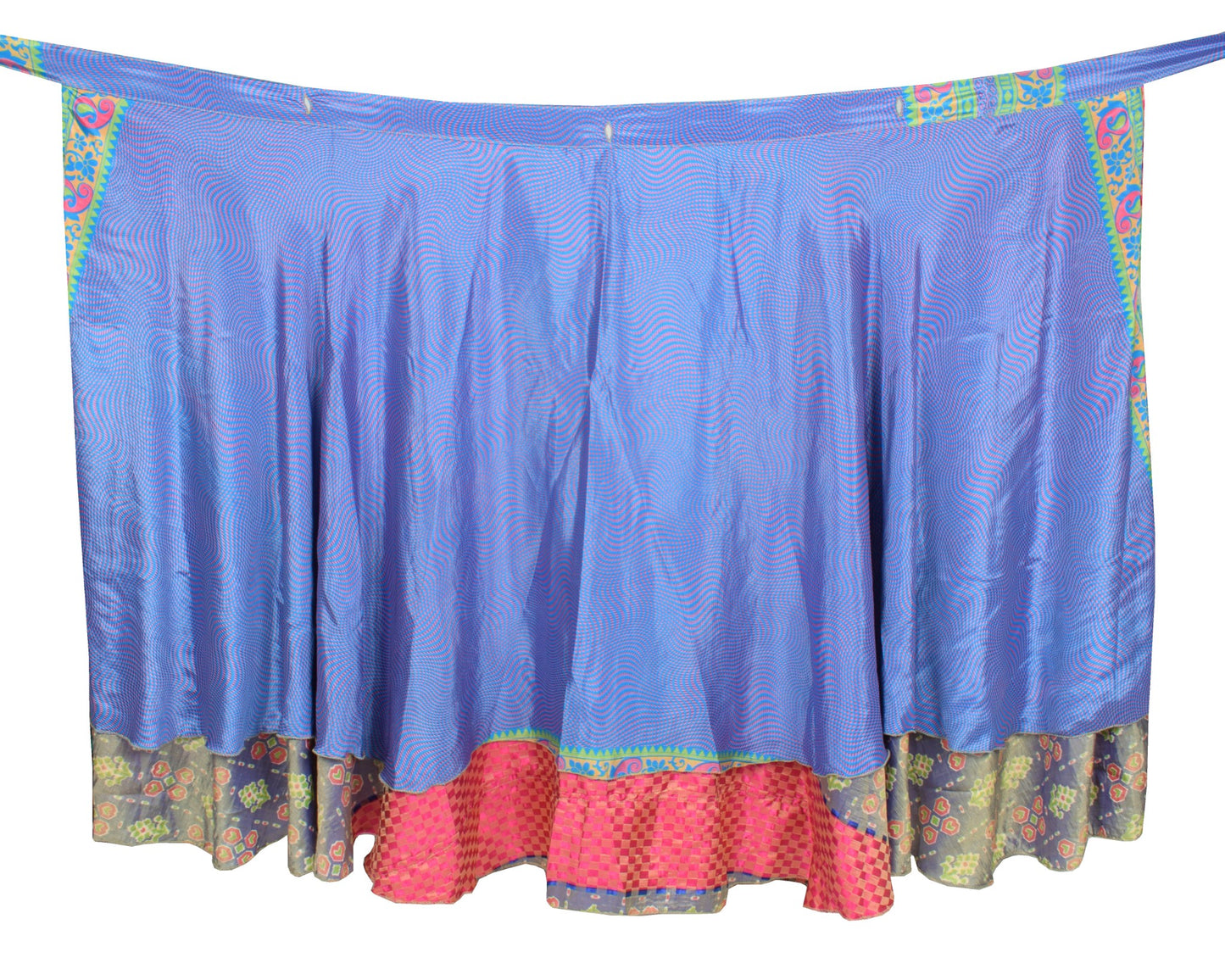 Sushila Vintage Dual Tone Saree Magic Wrap Reversible Skirt Art Silk BeachDress