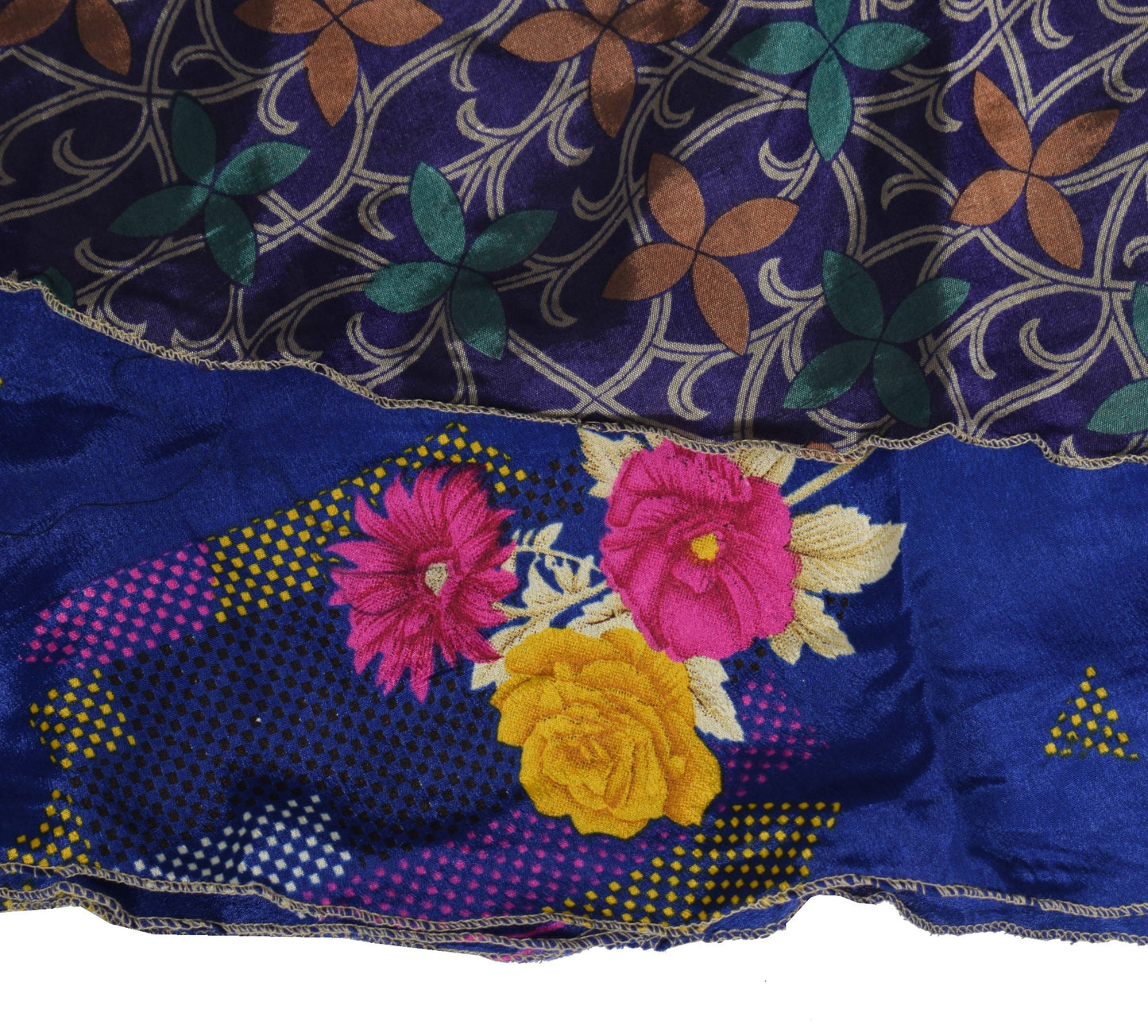 Sushila Vintage Art Silk Saree Magic Wrap Blue Boho Reversible Skirt BeachDress