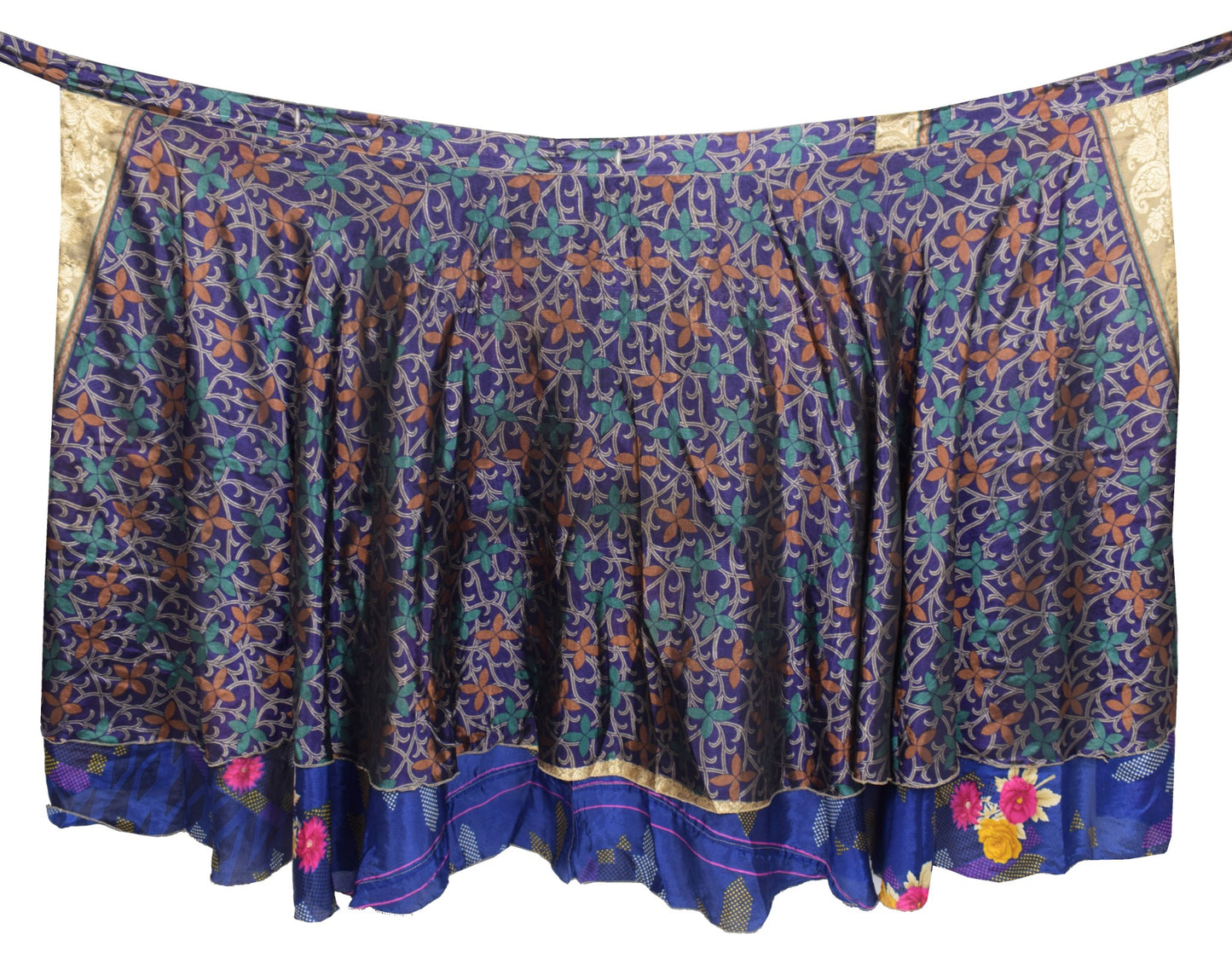 Sushila Vintage Art Silk Saree Magic Wrap Blue Boho Reversible Skirt BeachDress